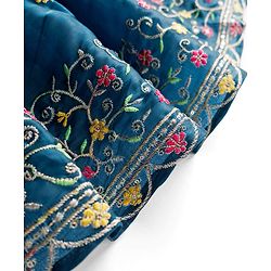 Babyhug Half Sleeves Floral Embroidered  Choli Lehenga & Dupatta Set - Teal