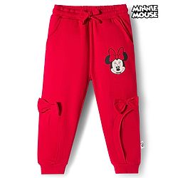 Babyhug Disney Terry Knit Full Length Track Pant With Minnie Mouse Graphics Badge & Bow Detailing - Red