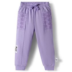 Babyhug Disney Terry Knit Full Length Lounge Pant With Minnie Mouse Graphics & Schiffli Pocket Detailing - Lavender