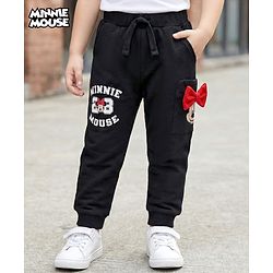 Babyhug Disney Terry Knit Trackpant with Minnie Mouse Graphics and Applique Detailing - Black