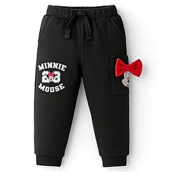 Babyhug Disney Terry Knit Trackpant with Minnie Mouse Graphics and Applique Detailing - Black