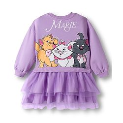 Babyhug Disney Terry Knit Drop Shoulder Full Sleeves Oversized Frock With Front and Back Marie & Friends Graphics - Lavender