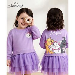 Babyhug Disney Terry Knit Drop Shoulder Full Sleeves Oversized Frock With Front and Back Marie & Friends Graphics - Lavender