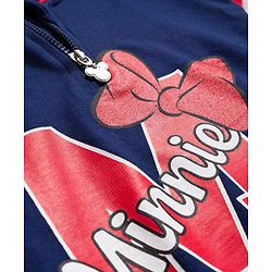Babyhug Disney Terry Knit Full Sleeves Oversized Drop Shoulder Hooded Cut & Sew One Piece Sweatshirt Dress with Front & Back Minnie Mouse Graphics - Navy Blue & Red