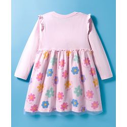 Babyhug Disney Single Jersey Knit Full Sleeves Frock With Minnie Mouse Graphics & Mesh Detailing - Pink