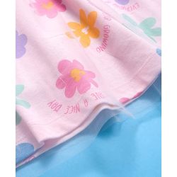 Babyhug Disney Single Jersey Knit Full Sleeves Frock With Minnie Mouse Graphics & Mesh Detailing - Pink