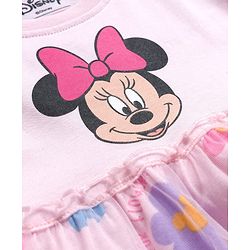 Babyhug Disney Single Jersey Knit Full Sleeves Frock With Minnie Mouse Graphics & Mesh Detailing - Pink