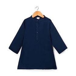 Babyhug Woven Full Sleeves Solid Kurta Payjama Set with Embroidered Jacket - Navy
