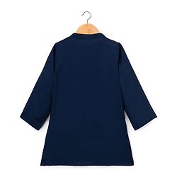 Babyhug Woven Full Sleeves Solid Kurta Payjama Set with Embroidered Jacket - Navy