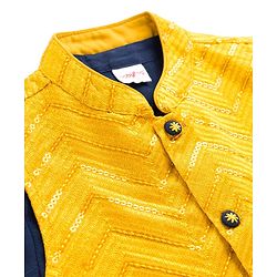 Babyhug Woven Full Sleeves Solid Kurta Payjama Set with Embroidered Jacket - Navy