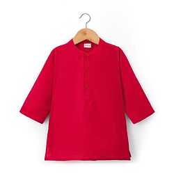 Babyhug Woven Full Sleeves Kurta Pajama & Embriodered Jacket Set - Red