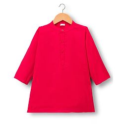 Babyhug Cotton Blend Woven Full Sleeves Kurta Pajama Set with Embroidered Jacket - Dark Pink