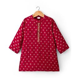Babyhug Woven Full Sleeves Floral Foil Printed Kurta Pajama  Set- Maroon