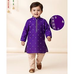 Babyhug Woven Full Sleeves  Foil Printed Kurta Pajama Set- Purple