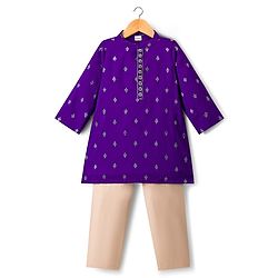 Babyhug Woven Full Sleeves  Foil Printed Kurta Pajama Set- Purple