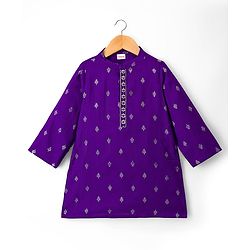 Babyhug Woven Full Sleeves  Foil Printed Kurta Pajama Set- Purple