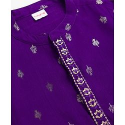 Babyhug Woven Full Sleeves  Foil Printed Kurta Pajama Set- Purple