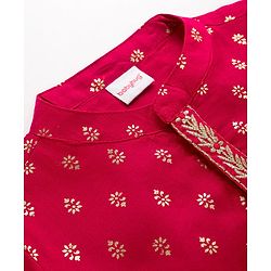 Babyhug Woven Full Sleeves Kurta Pajama Set With Floral Foil Print - Red