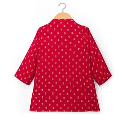 Babyhug Woven Full Sleeves Kurta Pajama Set With Floral Foil Print - Red