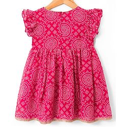 Babyhug Rayon Woven Frill Sleeves Printed Kurti Sharara with Dupatta - Dark Pink