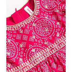 Babyhug Rayon Woven Frill Sleeves Printed Kurti Sharara with Dupatta - Dark Pink