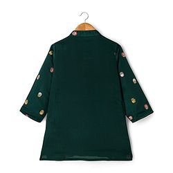Babyhug Brocade Woven Full Sleeves Kurta Pajama Set with Floral Embroiderey -  Green