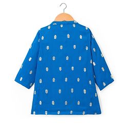 Babyhug Woven Full Sleeves Kurta Pajama Set With Floral Foil Print - Blue