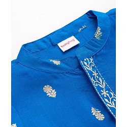 Babyhug Woven Full Sleeves Kurta Pajama Set With Floral Foil Print - Blue