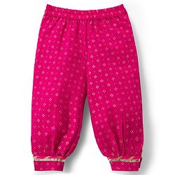 Babyhug Cotton Woven Three Fourth Sleeves Kurta Salwar Set With Floral Pint - Fuchsia