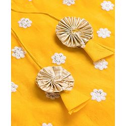 Babyhug Chanderi Woven Three Fourth Sleeves Kurta Sharara & Dupatta Set With Floral Embroidery - Yellow