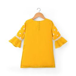 Babyhug Chanderi Woven Three Fourth Sleeves Kurta Sharara & Dupatta Set With Floral Embroidery - Yellow