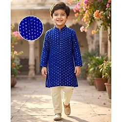 Babyhug Georgette Woven Full Sleeves Kurta Pajama Set With Sequin Detailing - Royal Blue