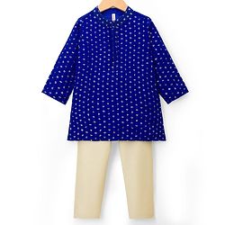 Babyhug Georgette Woven Full Sleeves Kurta Pajama Set With Sequin Detailing - Royal Blue