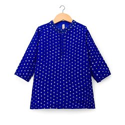 Babyhug Georgette Woven Full Sleeves Kurta Pajama Set With Sequin Detailing - Royal Blue