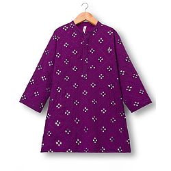 Babyhug Georgette Woven Full Sleeves Kurta Pajama Set With Mirror Embroidered - Purple