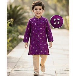 Babyhug Georgette Woven Full Sleeves Kurta Pajama Set With Mirror Embroidered - Purple