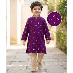 Babyhug Georgette Woven Full Sleeves Kurta Pajama Set With Mirror Embroidered - Purple