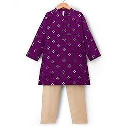 Babyhug Georgette Woven Full Sleeves Kurta Pajama Set With Mirror Embroidered - Purple