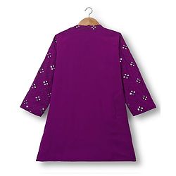 Babyhug Georgette Woven Full Sleeves Kurta Pajama Set With Mirror Embroidered - Purple