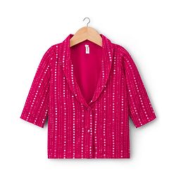 Babyhug Georgette Woven Top & Palazzo Set With Three Fourth Sleeves Embroidered Jacket - Fuchsia