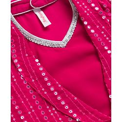 Babyhug Georgette Woven Top & Palazzo Set With Three Fourth Sleeves Embroidered Jacket - Fuchsia
