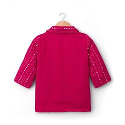 Babyhug Georgette Woven Top & Palazzo Set With Three Fourth Sleeves Embroidered Jacket - Fuchsia