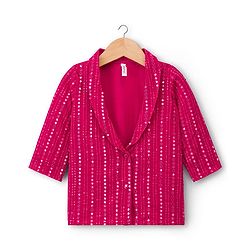 Babyhug Georgette Woven Top & Palazzo Set With Three Fourth Sleeves Embroidered Jacket - Fuchsia