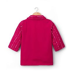 Babyhug Georgette Woven Top & Palazzo Set With Three Fourth Sleeves Embroidered Jacket - Fuchsia