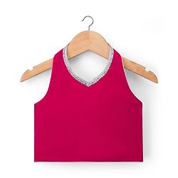 Babyhug Georgette Woven Top & Palazzo Set With Three Fourth Sleeves Embroidered Jacket - Fuchsia