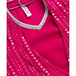 Babyhug Georgette Woven Top & Palazzo Set With Three Fourth Sleeves Embroidered Jacket - Fuchsia