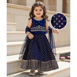 Babyhug Sleeveless Georgett Woven Foil Printed Choli Lahenga with Dupatta -  Navy