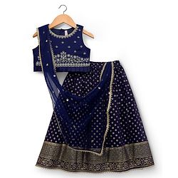 Babyhug Sleeveless Georgett Woven Foil Printed Choli Lahenga with Dupatta -  Navy