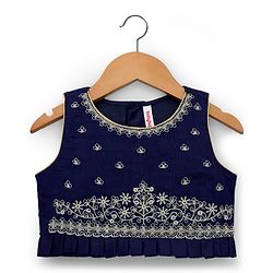 Babyhug Sleeveless Georgett Woven Foil Printed Choli Lahenga with Dupatta -  Navy