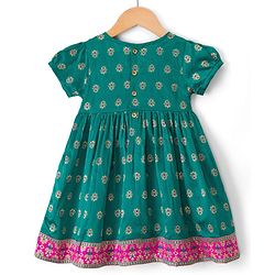 Babyhug Brocade Woven Half Sleeves Ethnic Dress With Floral Print - Green